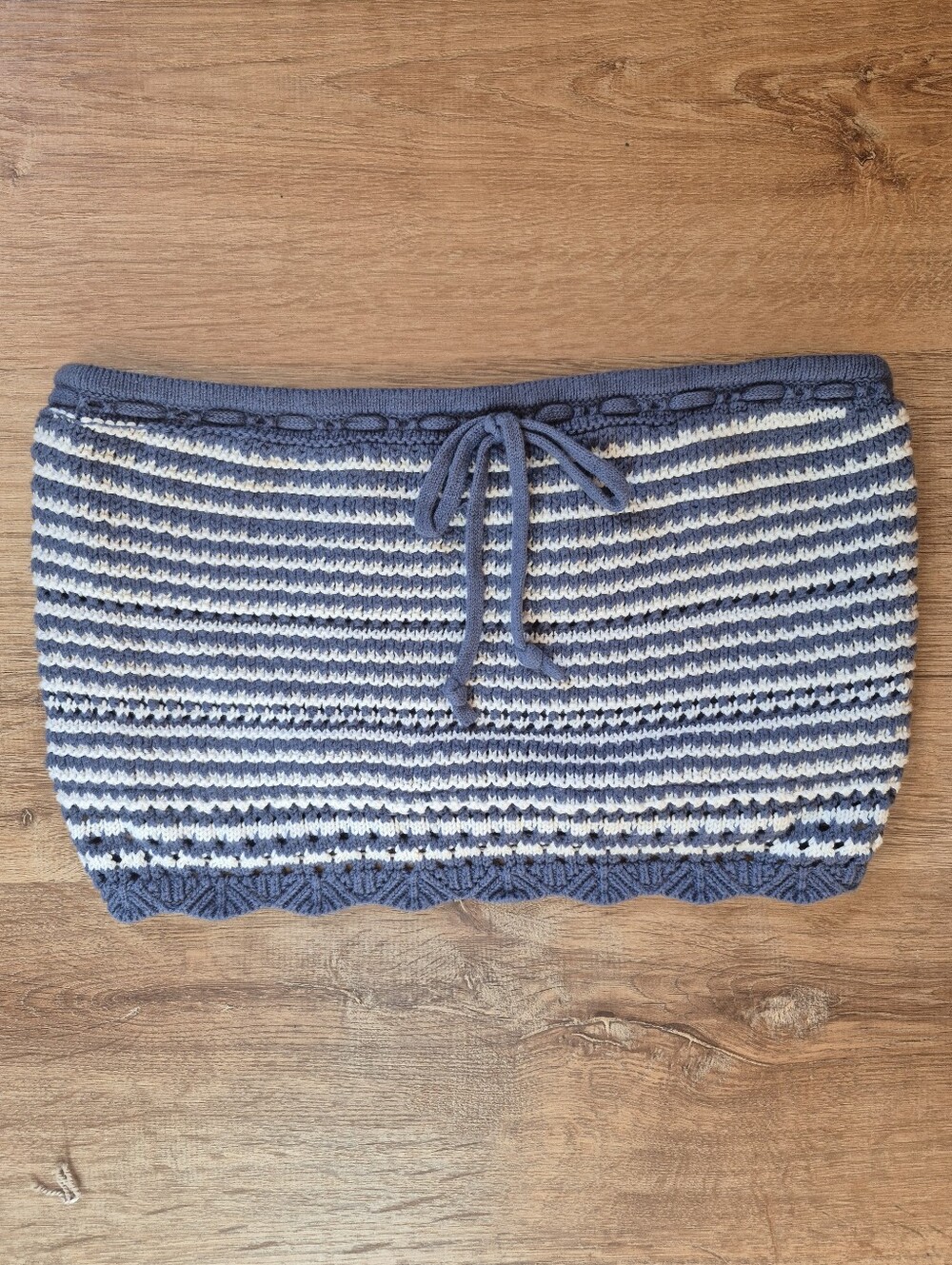 Hollister Crochet Strapless Blue White Striped Crop Top Size Medium